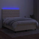 vidaXL krémszínű szövet rugós és LED-es ágy matraccal 140x190cm