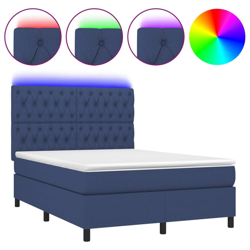 vidaXL kék szövet rugós és LED-es ágy matraccal 140x190 cm