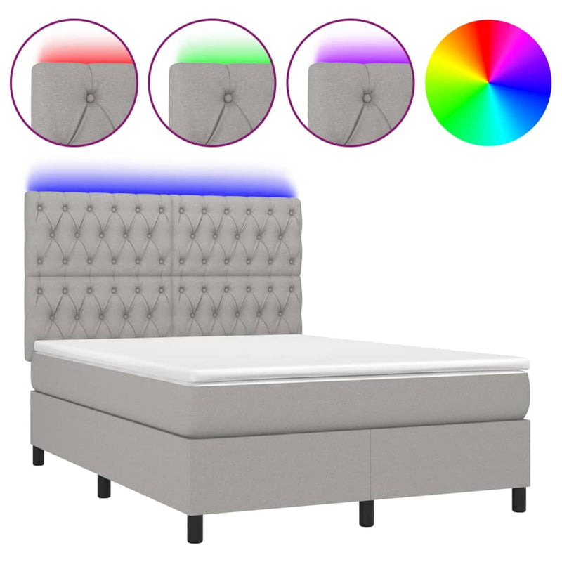 vidaXL világosszürke szövet rugós és LED-es ágy matraccal 140x200 cm