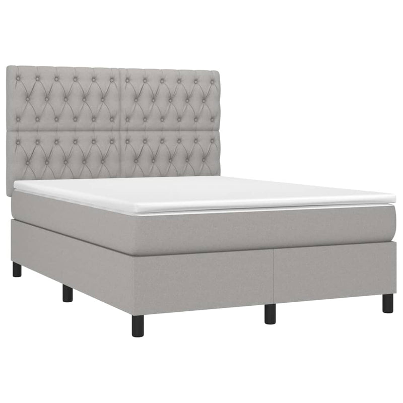 vidaXL világosszürke szövet rugós és LED-es ágy matraccal 140x200 cm