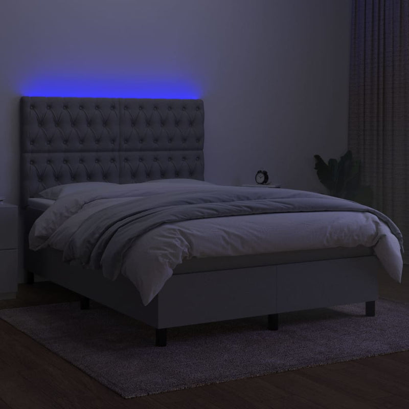 vidaXL világosszürke szövet rugós és LED-es ágy matraccal 140x200 cm