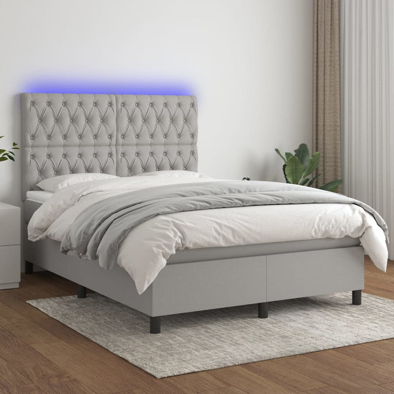 vidaXL világosszürke szövet rugós és LED-es ágy matraccal 140x200 cm