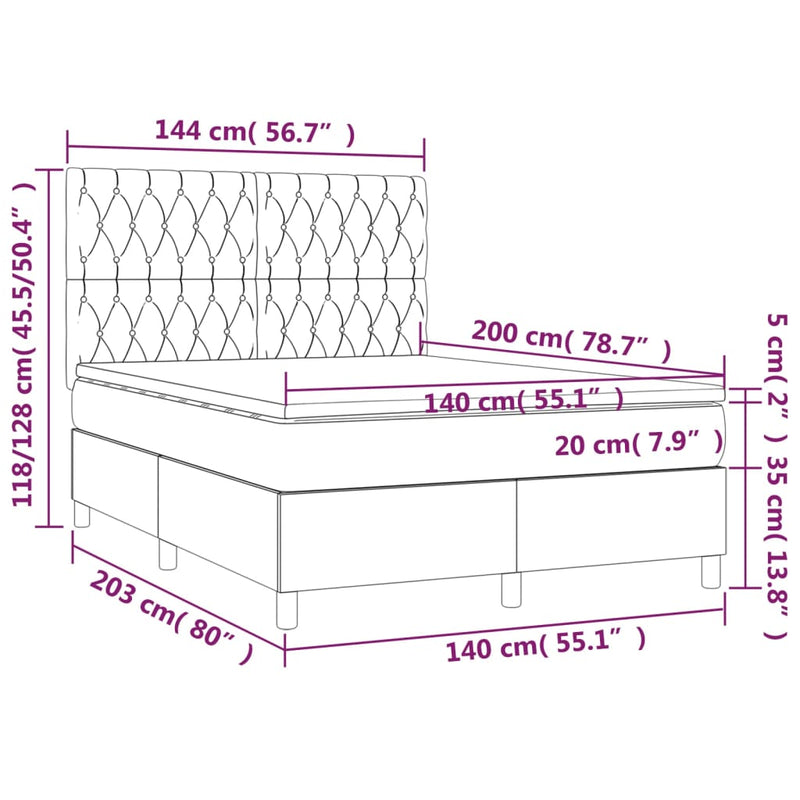 vidaXL sötétszürke szövet rugós és LED-es ágy matraccal 140x200 cm
