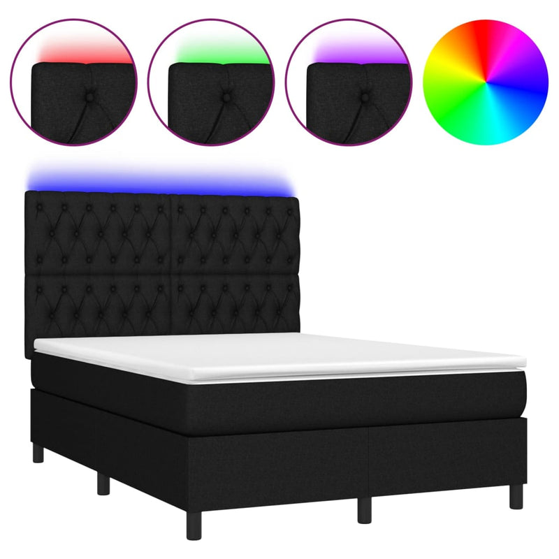 vidaXL fekete szövet rugós és LED-es ágy matraccal 140x200 cm