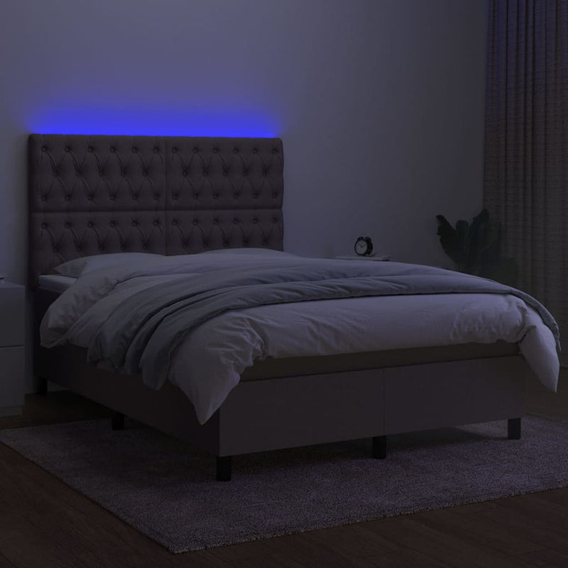 vidaXL tópszínű szövet rugós és LED-es ágy matraccal 140x200 cm