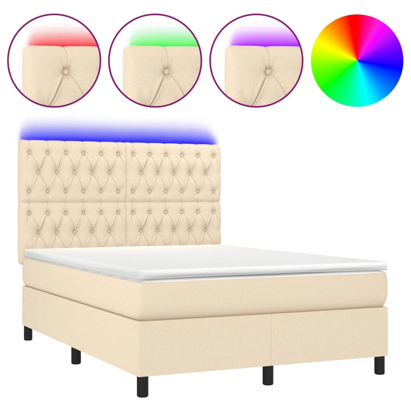 vidaXL krémszínű szövet rugós és LED-es ágy matraccal 140x200 cm