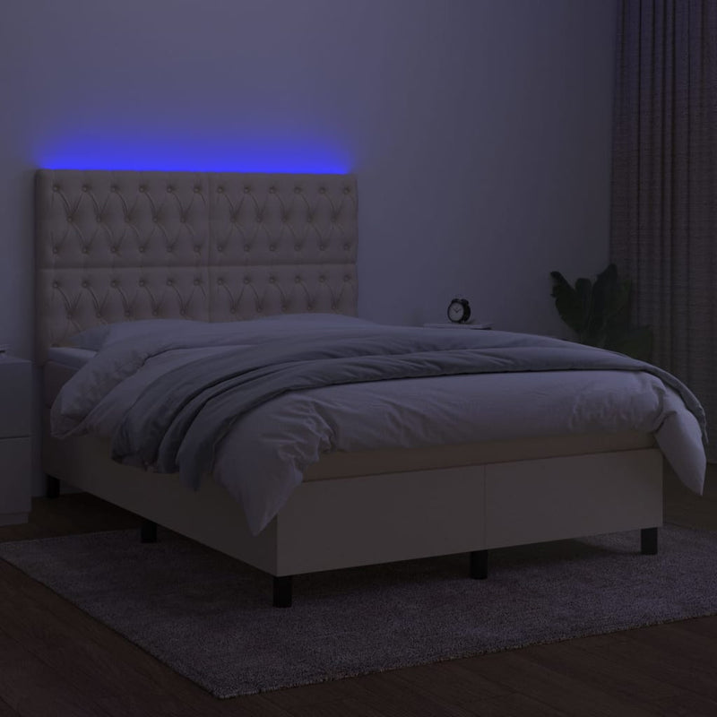 vidaXL krémszínű szövet rugós és LED-es ágy matraccal 140x200 cm