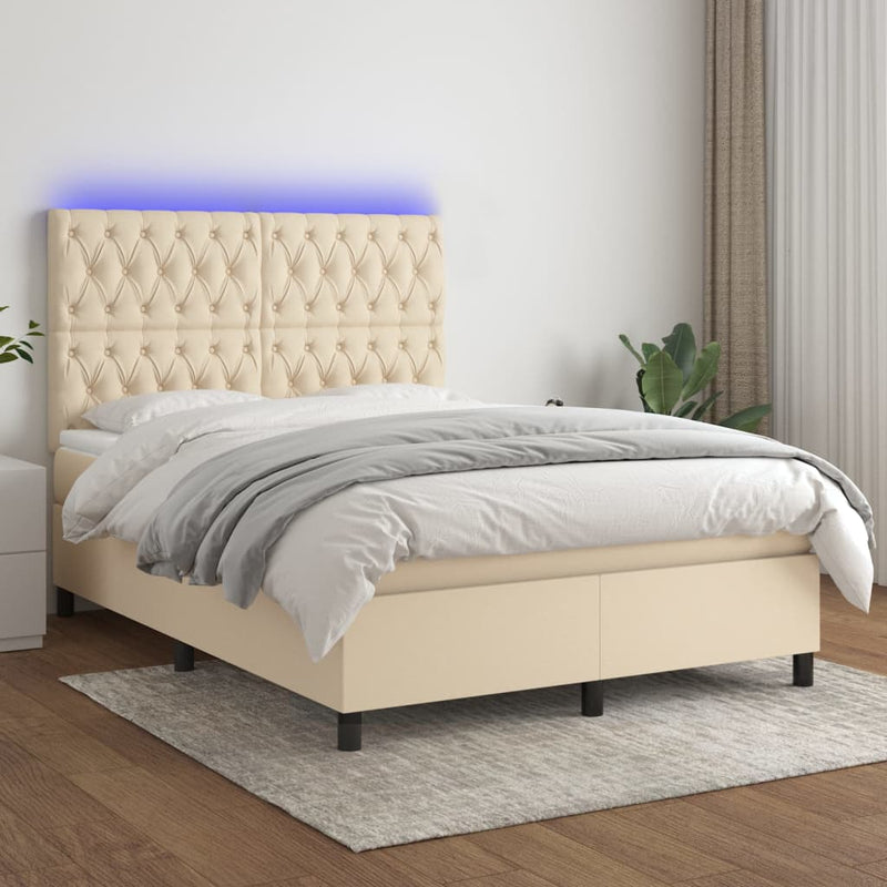 vidaXL krémszínű szövet rugós és LED-es ágy matraccal 140x200 cm