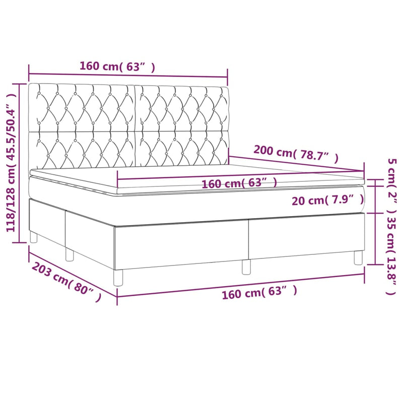 vidaXL világosszürke szövet rugós és LED-es ágy matraccal 160x200 cm