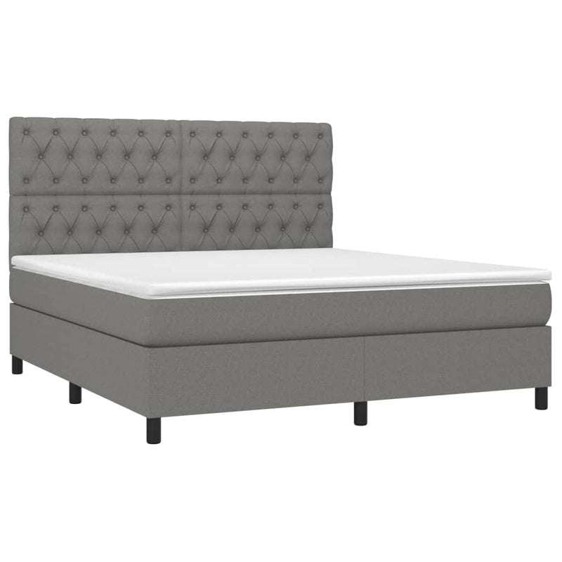vidaXL sötétszürke szövet rugós és LED-es ágy matraccal 160x200 cm