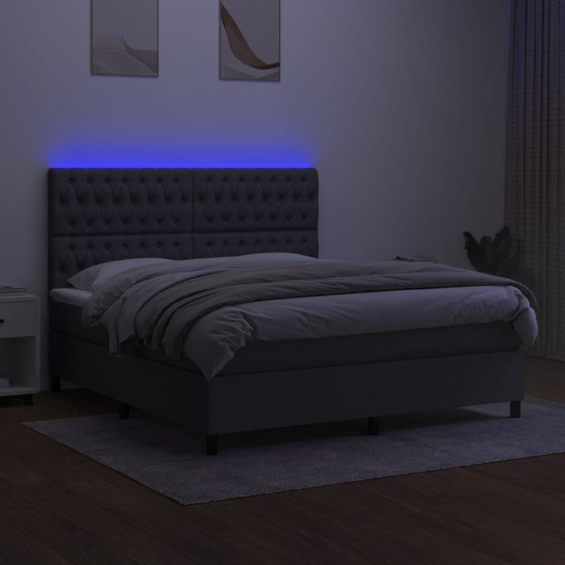vidaXL sötétszürke szövet rugós és LED-es ágy matraccal 160x200 cm