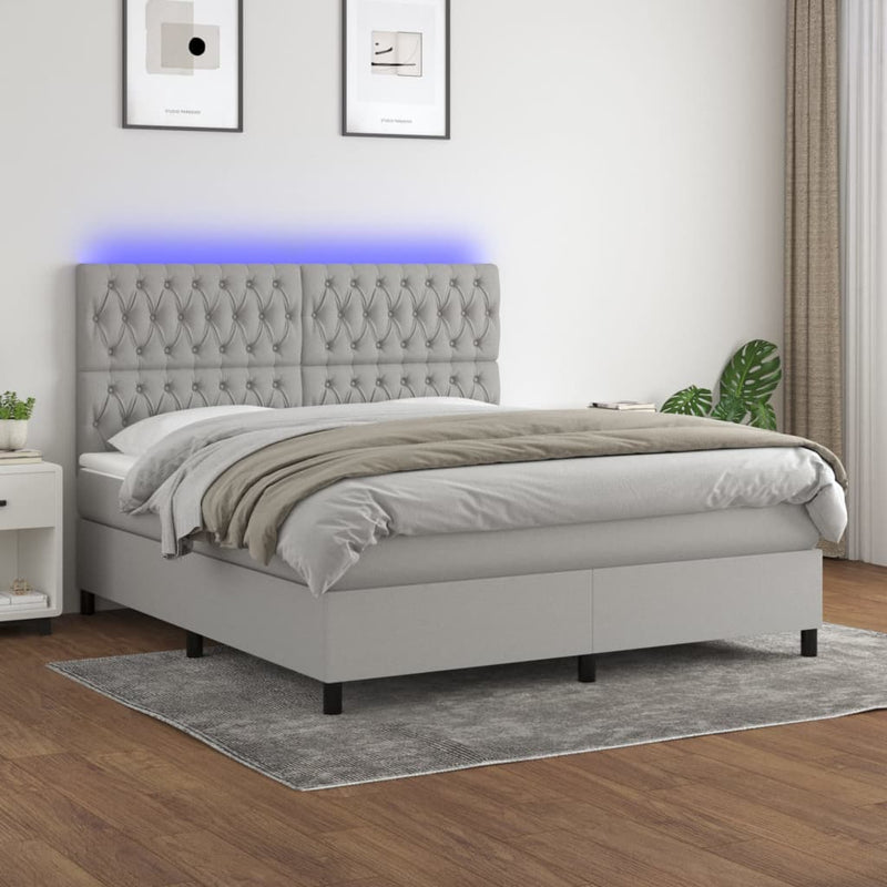 vidaXL világosszürke szövet rugós és LED-es ágy matraccal 160x200 cm