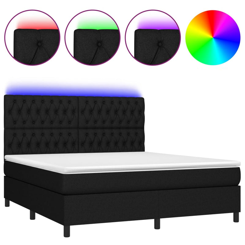 vidaXL fekete szövet rugós és LED-es ágy matraccal 180 x 200 cm