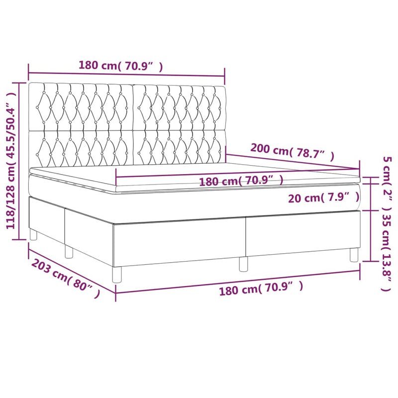 vidaXL fekete szövet rugós és LED-es ágy matraccal 180 x 200 cm