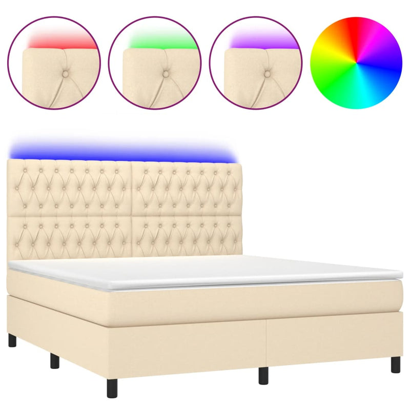 vidaXL krémszínű szövet rugós és LED-es ágy matraccal 180 x 200 cm