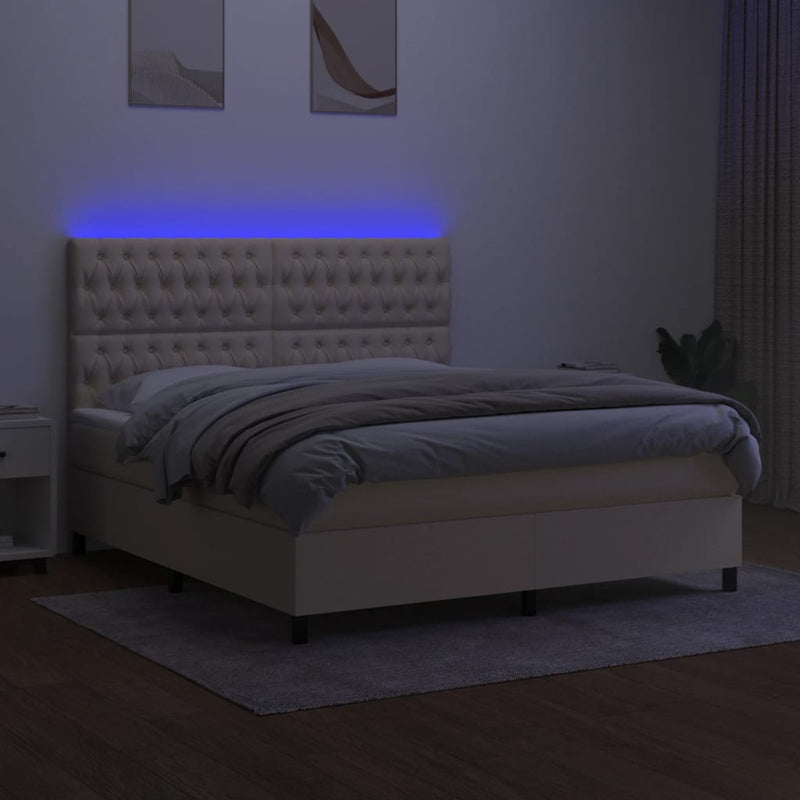 vidaXL krémszínű szövet rugós és LED-es ágy matraccal 180 x 200 cm