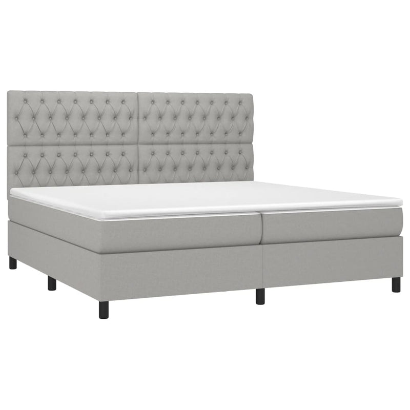 vidaXL világosszürke szövet rugós és LED-es ágy matraccal 200x200 cm