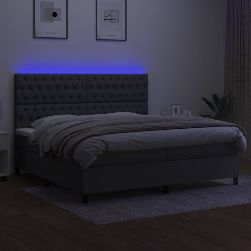 vidaXL sötétszürke szövet rugós és LED-es ágy matraccal 200x200 cm