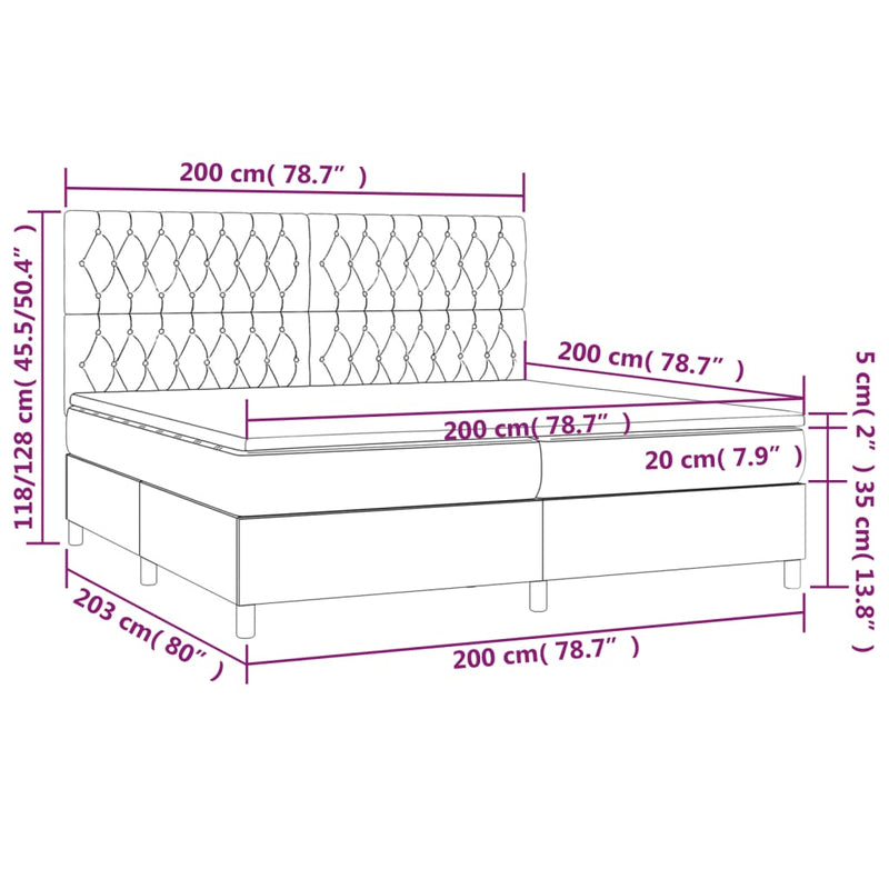 vidaXL sötétszürke szövet rugós és LED-es ágy matraccal 200x200 cm