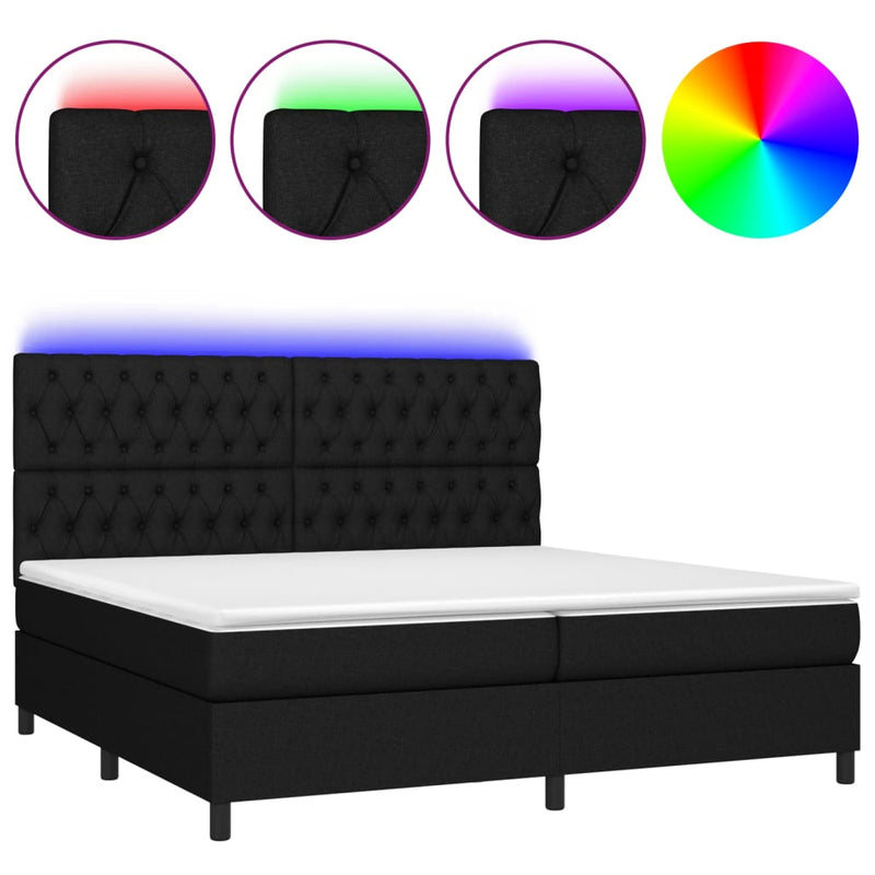 vidaXL fekete szövet rugós és LED-es ágy matraccal 200x200 cm