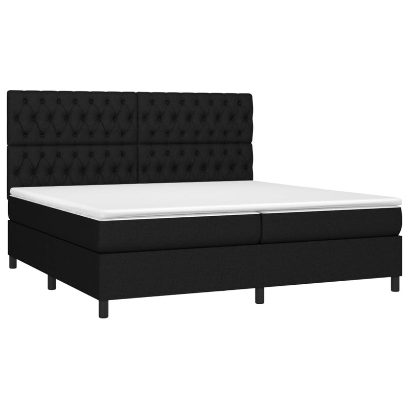 vidaXL fekete szövet rugós és LED-es ágy matraccal 200x200 cm