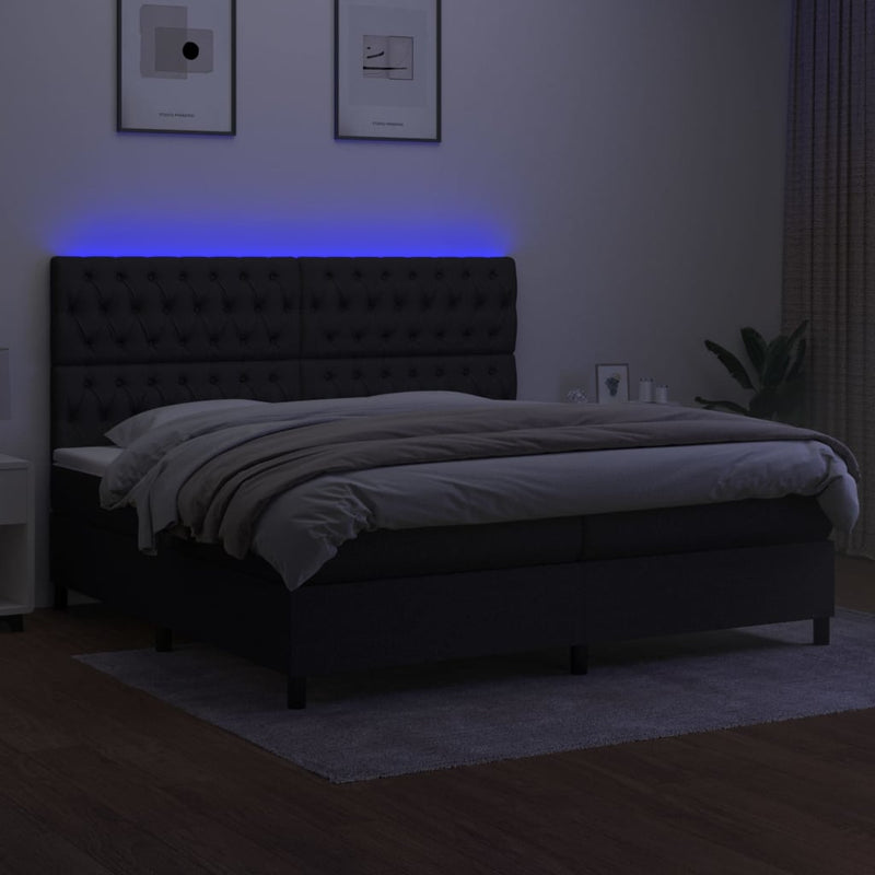 vidaXL fekete szövet rugós és LED-es ágy matraccal 200x200 cm