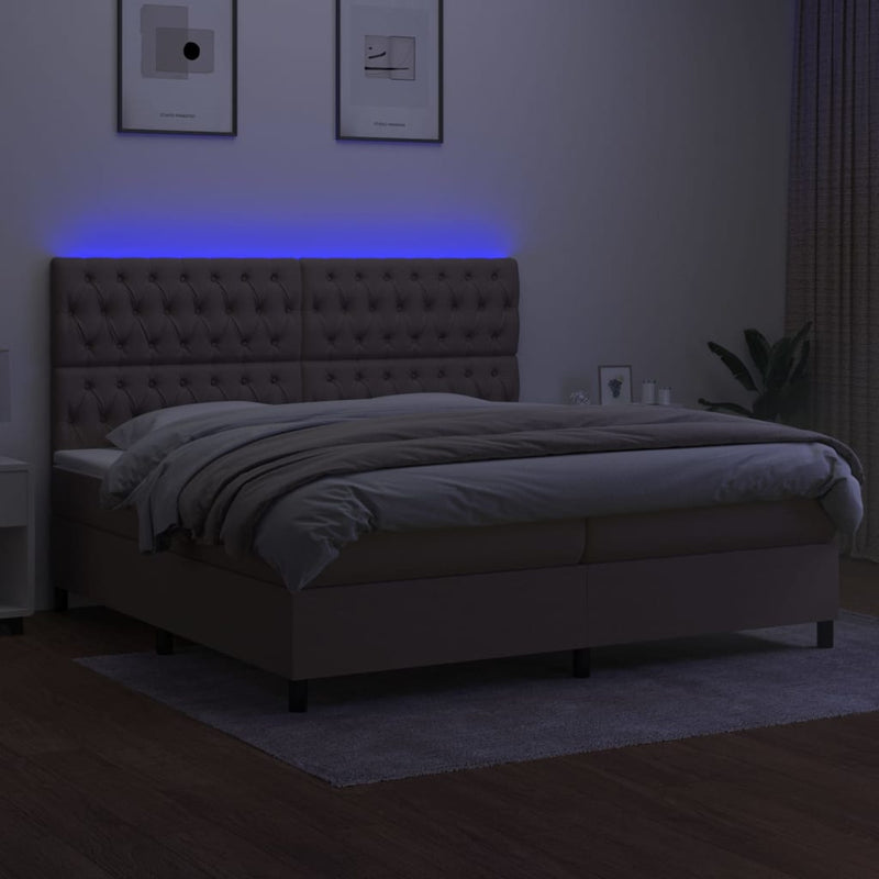 vidaXL tópszínű szövet rugós és LED-es ágy matraccal 200 x 200 cm