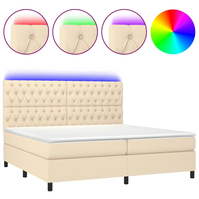 vidaXL krémszínű szövet rugós és LED-es ágy matraccal 200 x 200 cm
