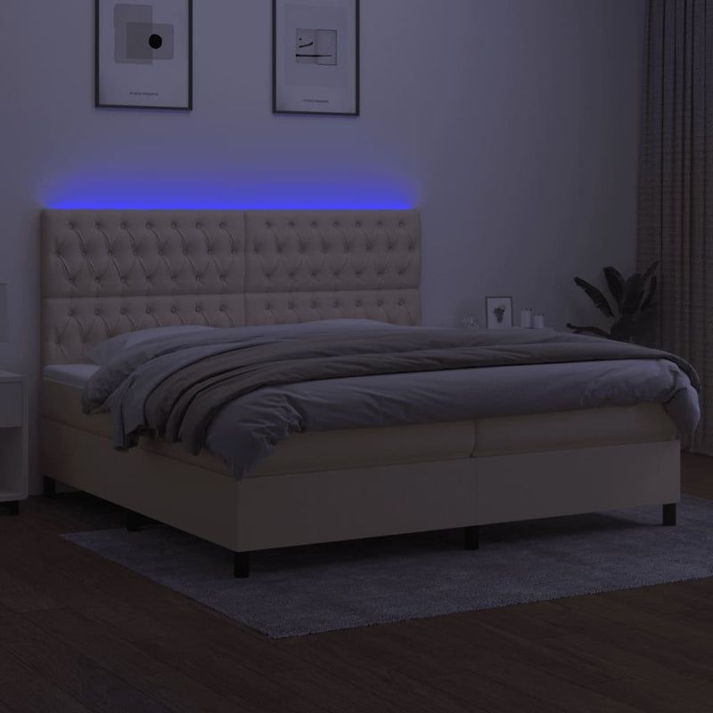 vidaXL krémszínű szövet rugós és LED-es ágy matraccal 200 x 200 cm