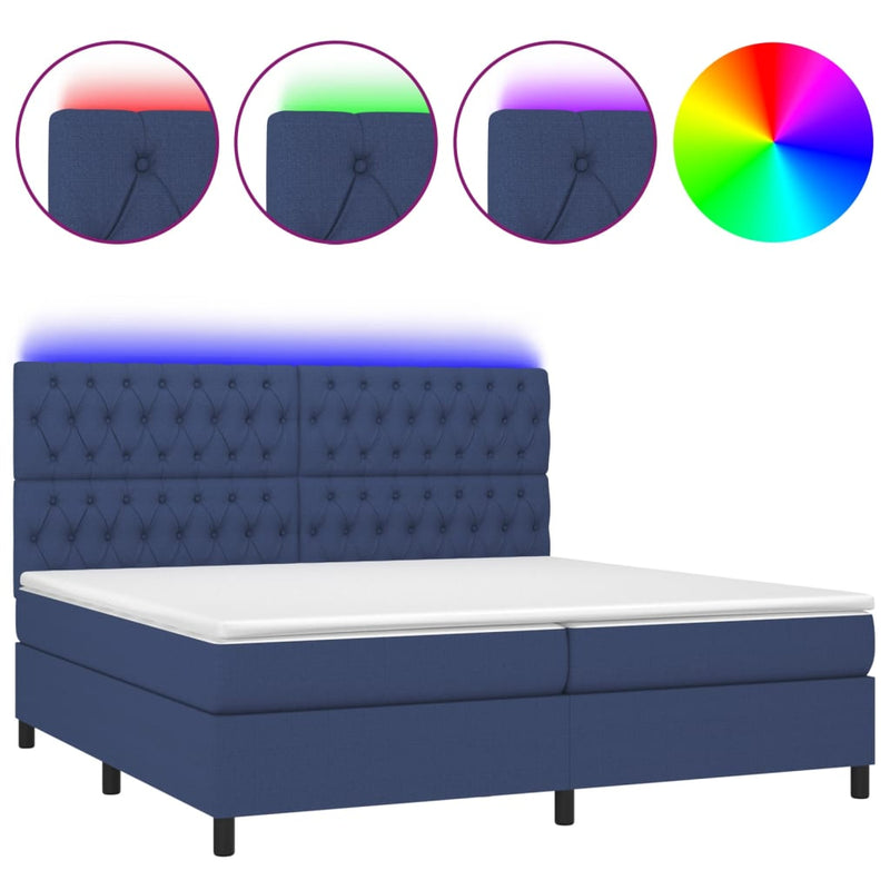 vidaXL kék szövet rugós és LED-es ágy matraccal 200 x 200 cm