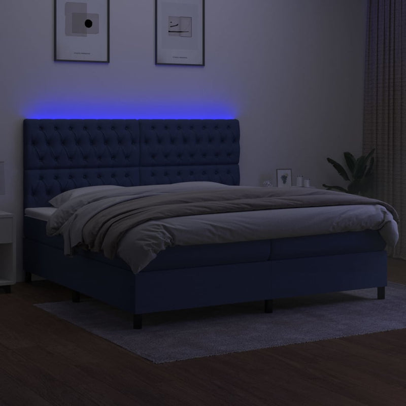 vidaXL kék szövet rugós és LED-es ágy matraccal 200 x 200 cm