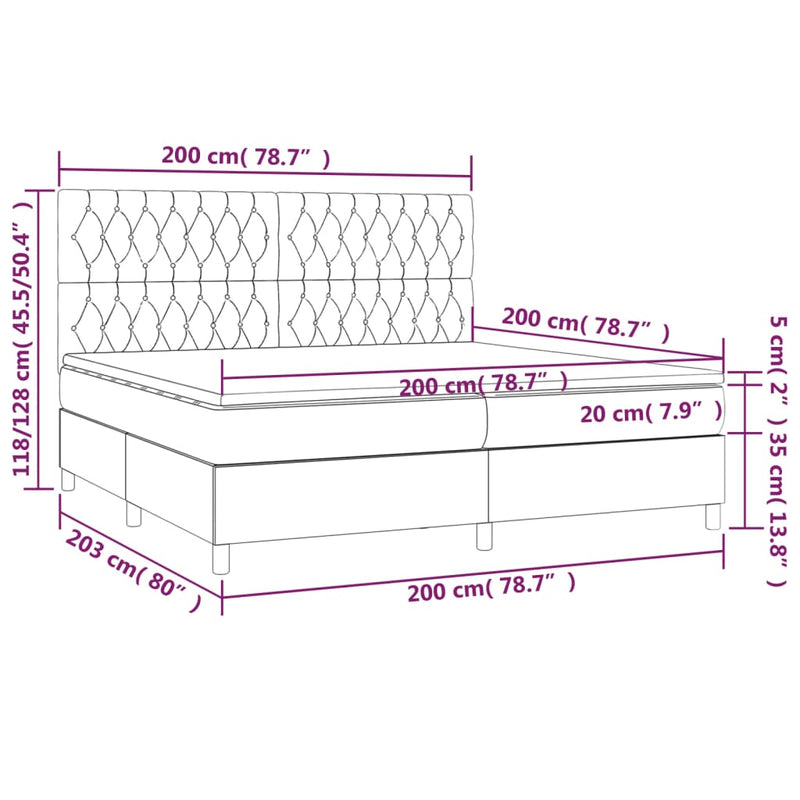 vidaXL kék szövet rugós és LED-es ágy matraccal 200 x 200 cm