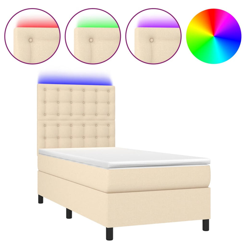 vidaXL krémszínű szövet rugós és LED-es ágy matraccal 80 x 200 cm