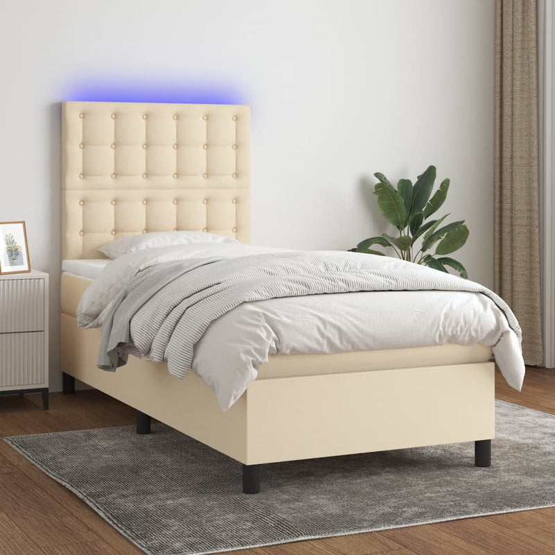 vidaXL krémszínű szövet rugós és LED-es ágy matraccal 80 x 200 cm