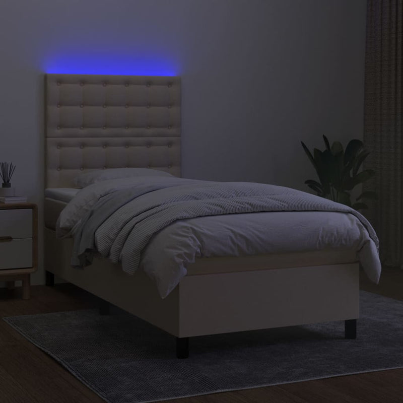 vidaXL krémszínű szövet rugós és LED-es ágy matraccal 90x190 cm