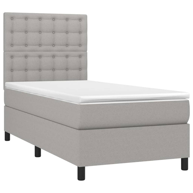 vidaXL világosszürke szövet rugós és LED-es ágy matraccal 100x200 cm