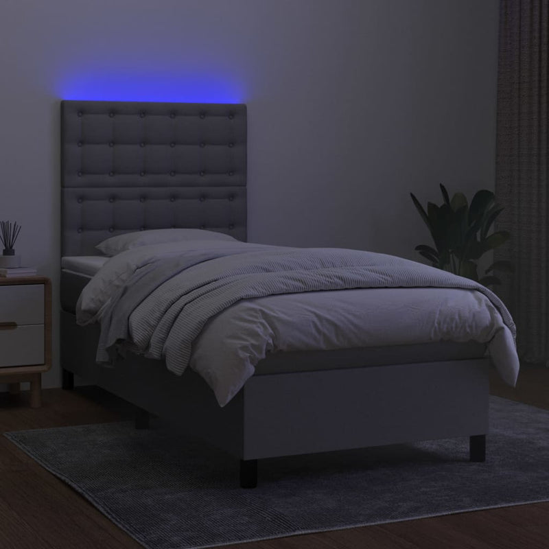vidaXL világosszürke szövet rugós és LED-es ágy matraccal 100x200 cm