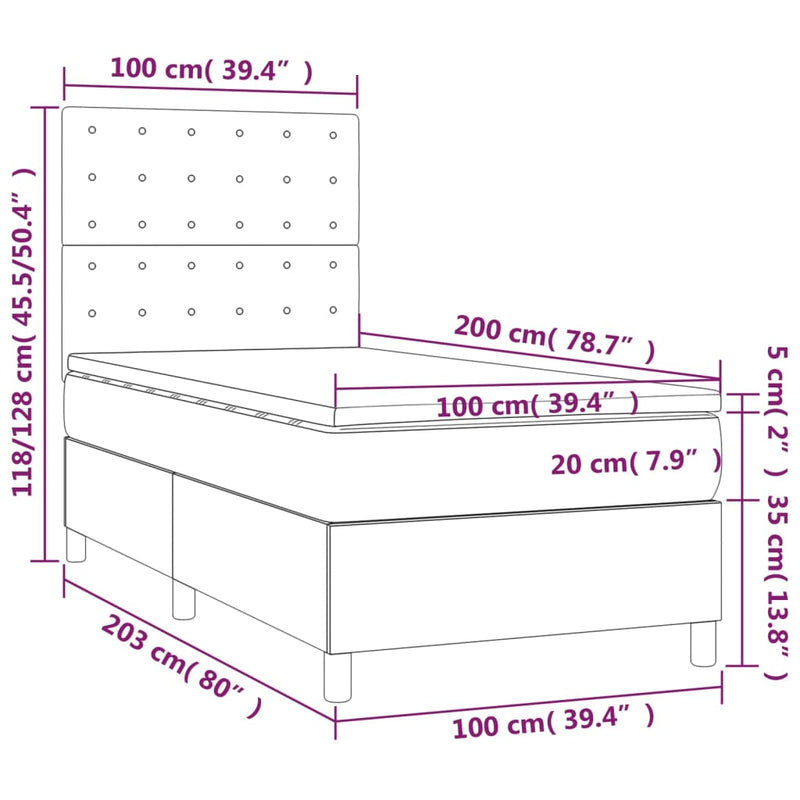 vidaXL világosszürke szövet rugós és LED-es ágy matraccal 100x200 cm