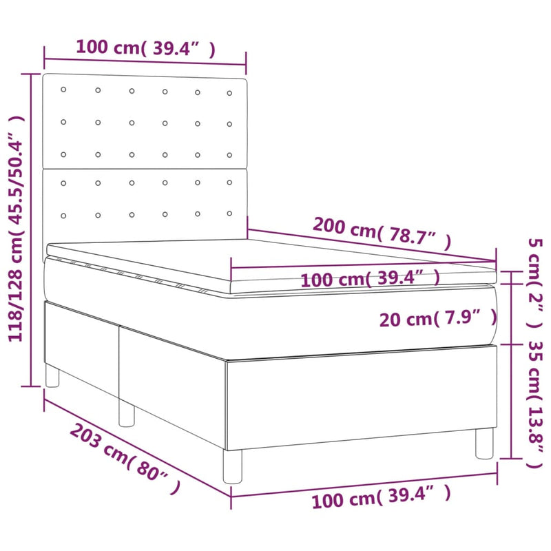 vidaXL barna szövet rugós és LED-es ágy matraccal 100x200 cm