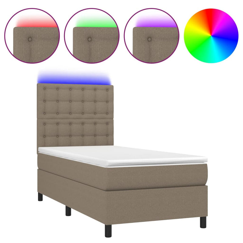 vidaXL tópszínű szövet rugós és LED-es ágy matraccal 100x200 cm