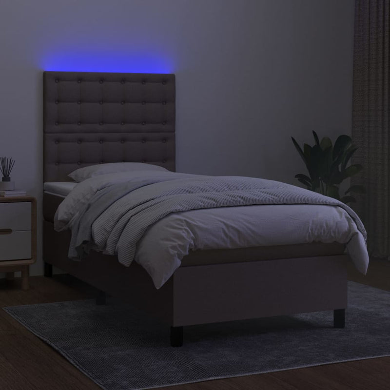 vidaXL tópszínű szövet rugós és LED-es ágy matraccal 100x200 cm