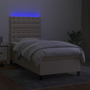 vidaXL krémszínű szövet rugós és LED-es ágy matraccal 100x200 cm