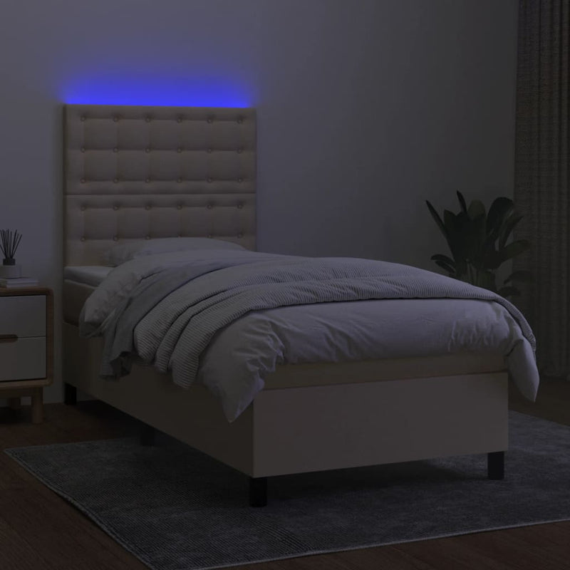 vidaXL krémszínű szövet rugós és LED-es ágy matraccal 100x200 cm