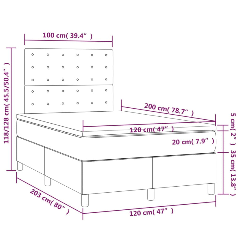 vidaXL barna szövet rugós és LED-es ágy matraccal 120 x 200 cm