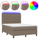 vidaXL tópszínű szövet rugós és LED-es ágy matraccal 140x190cm