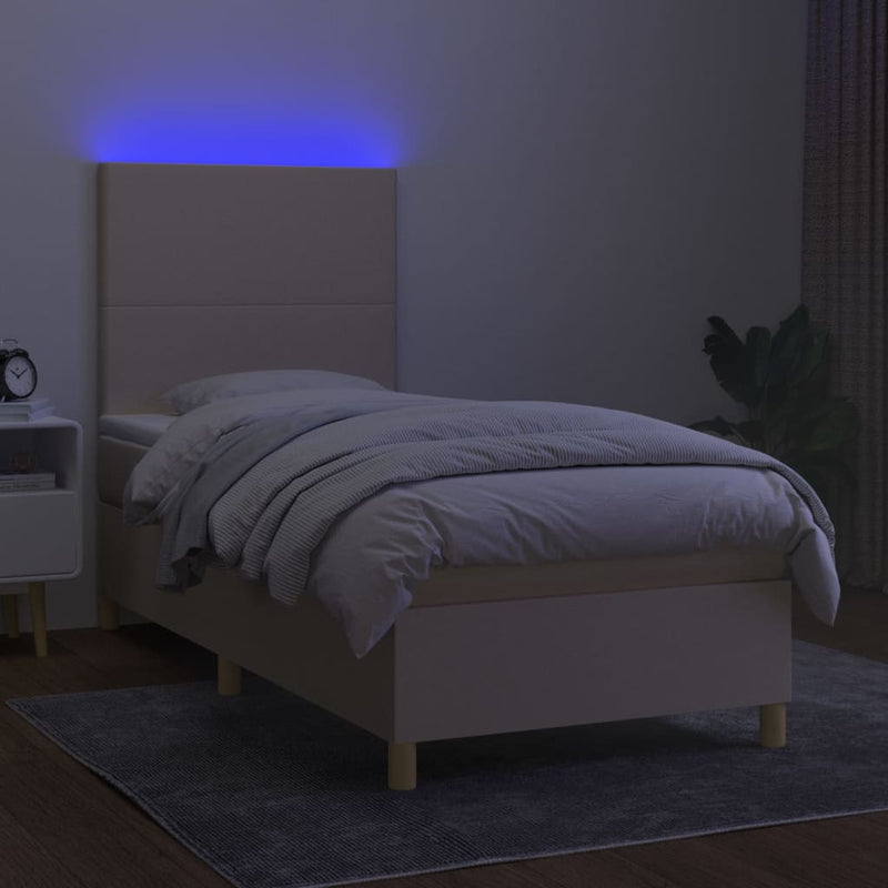vidaXL krémszínű szövet rugós és LED-es ágy matraccal 90x190 cm