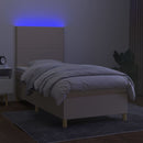 vidaXL krémszínű szövet rugós és LED-es ágy matraccal 90x200 cm