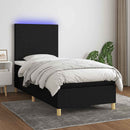 vidaXL fekete szövet rugós és LED-es ágy matraccal 100x200 cm