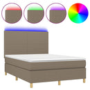 vidaXL tópszínű szövet rugós és LED-es ágy matraccal 140x190cm