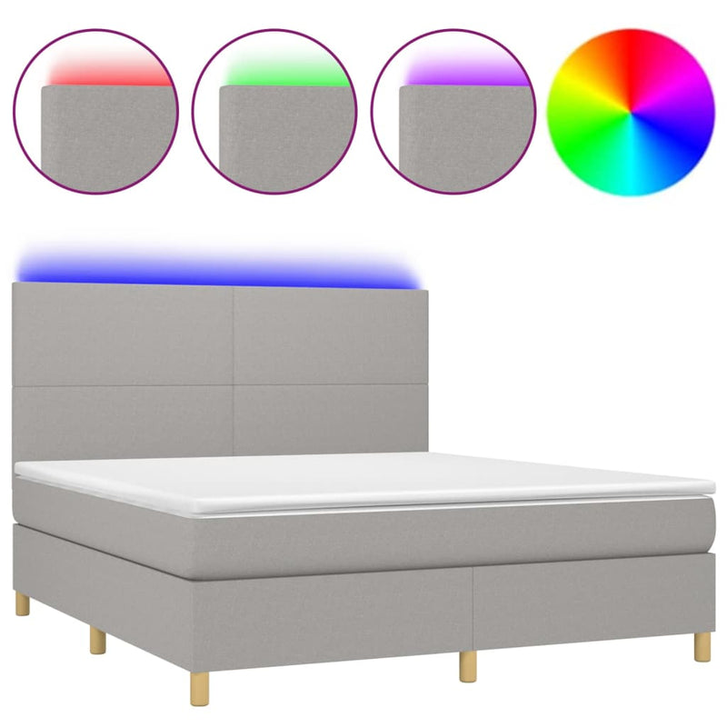 vidaXL világosszürke szövet rugós és LED-es ágy matraccal 160x200 cm